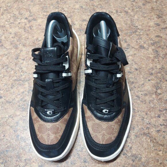 Coach City Sole Monogram Court Sneakers Black and Brown Size 7 - Picture 8 of 12
